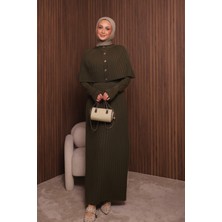 Balenbi Kadın Sık Örgü Pelerinli Triko Tesettür Elbise Std Beden 1150