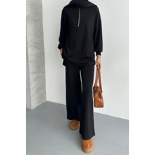 Balenbi Kadın Modal Penye Oversize Metal Fermuar Tesettür Tunik Takım 1117