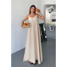 Feela Moda Kadın Modal Dokuma Ayarlanabilir Askılı Yaka Büzgülü Elbise 2017