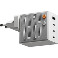 Sharge Pixel 100W Gan Hızlı Şarj Cihazı - 4 Portlu Pd 3.1 (3x Type-C) 1x USB-A Port, Akıllı LED Ekranlı Adaptör - iPhone 17/16, Android, Macbook, Notebook Uyumlu