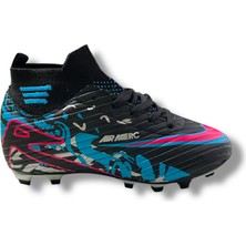 Mercurıal Çocuk Çoraplı Halısaha ve Çimsaha Krampon Siyah Fuşya Desenli