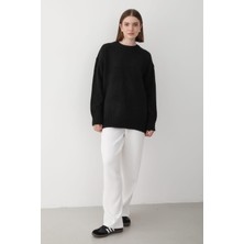 Jaste Kadın Bisiklet Yaka Oversize Triko Kazak SİYAH