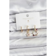 Shopwave Çiçek Model Gold Renk Pirinç 3'lü Kadın Küpe Seti - TJ-BKP11453