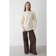 Jaste  Kadın Örgü Desenli Triko kazak BEJ