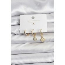 Shopwave Pirinç Gold Renk Yonca Model 3'lü Kadın Küpe Seti - TJ-BKP11445