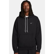 Nike Solo Swoosh Men's Loose Fit Fleece Pullover Hoodie Erkek Bol Kesim Kapüşonlu Sweatshirt Siyah