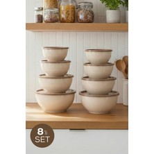 Vienev 8'li Yuvarlak Kase Seti Bej | 1l, 1.5l, 2.3l, 3.3l | Kapaklı Çok Amaçlı Mutfak Saklama Kabı