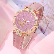 Moresun Kadın Şık Çiçekli Gül Altın Pembe Saat