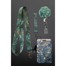 Stormistoretr Baskılı Van Gogh Badem Çiçekleri Desenli Boyun Ipi + Uv Baskılı Kartlık + Yoyo Seti