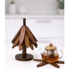 3'lü Standlı Akasya Nihale Seti, Isıya Dayanıklı Bardak ve Tencere Altı Katlanır Nihale