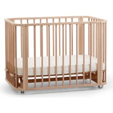 Ege Baby Doğal Ahşap 4in1 Beşik + Junior - Anne Yanı, Karyola, Oyun Parkı, Montessori +Juniory 70X110 cm