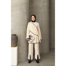 Newco Italyan Kalıp Çoban Dikiş Detaylı Atkılı Pantolon Tunik Ikili Takım - Ten