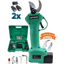 Optivex Çift Akülü Ağaç Odun Dal Budama Kesme Makinası Şarjlı Budama Makası Bıçak Hediyeli