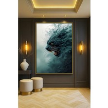 Wallivo Karanlıkta Kükrüyen Siyah Jaguar Siyah Metal Çerçeveli Kanvas Tablo