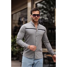 Comstar Slim Fit Ön Şerit Detaylı Çıtçıtlı Kot Gömlek