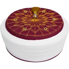 Sarıkhane Çocuk Imam Sarığı-Beyaz Kumaş-Bordo Takke-Düz Sarım-Kuş Gözlü-4 Metre