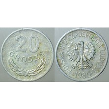 Banknoting Polonya 20 Groszy 1980 Alüminyum.