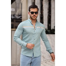 Comstar Slim Fit Ön Şerit Detaylı Çıtçıtlı Kot Gömlek