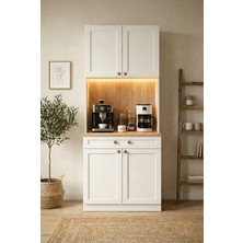 Vesso Vega Kahve Köşesi Dolabı 90 cm | %100 Mdf | Dokunmatik LED Aydınlatmalı | Membran Kapak