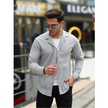 Comstar Erkek Trend Kruvaze Yaka Şık Gri Keten Gömlek