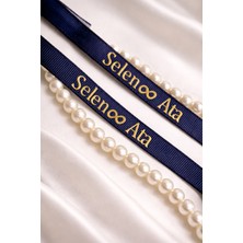 Frisson Kişiye Özel Lacivert Grogren Nişan Kurdelesi Dökülen Boncuk