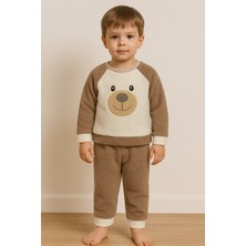 Bubito Ayıcık Nakışlı Bebek&çocuk Kışlık Peluş Welsoft Alt Üst Takım-Kahverengi