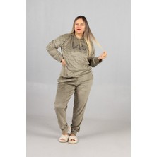 Truva Xxl Premium Kalite Kapşonlu Fıstık Yeşili Kadife Takım – 44-54 Beden Arası Şık ve Rahat Kadın Takım