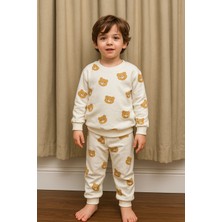 Bubito Ayıcık Desenli Bebek&çocuk Pamuklu Alt Üst Takım-Beyaz