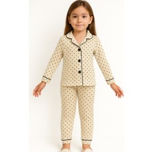 Bubito Puantiye Desenli Kız Bebek Çocuk Alt Üst 2'li Pijama Takım-Bej