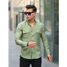 Comstar Erkek A Kalite Keten Slim Fit Uzun Kol Çift Kapaklı Gömlek