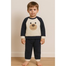 Bubito Ayıcık Nakışlı Bebek&çocuk Kışlık Peluş Welsoft Alt Üst Takım-Lacivert