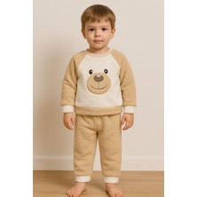 Bubito Ayıcık Nakışlı Bebek&çocuk Kışlık Peluş Welsoft Alt Üst Takım-Bej