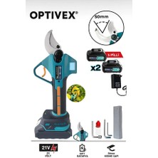 Optivex Dal Budama Makası 21V 2AH 50MM Kesme Çaplı Çelik Bıçaklı 5 Pilli