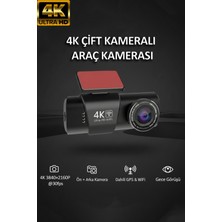 Tekvora 4K Çift Kameralı Araç Kamerası | Gps + Wifi | Gece Görüşlü