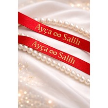 Frisson Kişiye Özel Isimli Nişan Kurdelesi Kırmızı Grogren Gold Baskılı Dökülen Boncuk