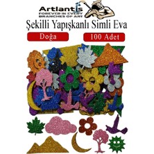 Artlantis Şekilli Simli Eva Yapışkanlı Doğa 100 Lü 1 Paket Kendinden Yapışkanlı Simli Eva Sticker Okul Öncesi Kreş Ana
