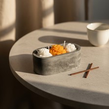 El Yapımı Beton Mumluk Içinde Çiçek Figürlü Soya Mum Seti | Dekoratif & Hediyelik Mum