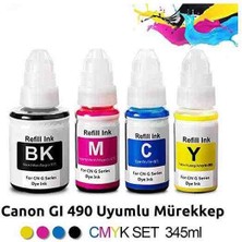 Tonerim Muadil Kartuş Set Canon Pixma GI-490 4 Renk Muadil Mürekkep Seti - Siyah 135 Ml- Renkliler 70 ml