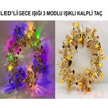 Fırsatkolik Kalp Püsküllü 3 Modlu LED Işıklı Taç Altın Renk