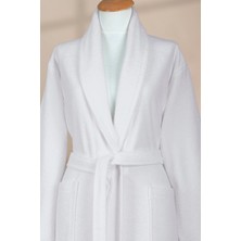 Ellaline 3 Parça Bornoz Seti %100 Pamuk Sertifikalı, Şalyakalı Bornoz Vücut ve Baş Havlusu Takımı Beyaz