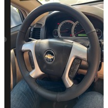 Detay Deri Direksiyon Direksiyon kılıfı Chevrolet Captiva Spor Desen Siyah Dikişlii