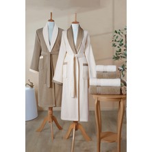 Ellaline Çizgili Bornoz Seti %100 Pamuk Sertifikalı 6 Parça Kontrast Şalyaka Aile Bornoz Takımı Çeyiz Seti