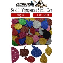 Artlantis Şekilli Simli Eva Yapışkanlı Meyve 100 Lü 1 Paket Kendinden Yapışkanlı Simli Eva Sticker Okul Öncesi Kreş Ana