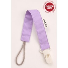 Lila - Plastik Klipsli Pamuklu Emzik Askısı - Emzik Zinciri - Emzik Tutacağı
