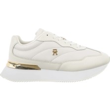 Tommy Hilfiger Kadın Bağcıklı Altın Detaylı Kalın Taban Sneaker - Beyaz/ekru