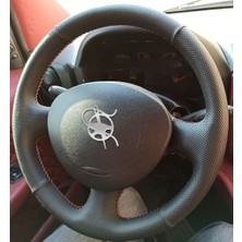 Detay Deri Direksiyon  Direksiyon Kılıfı  Fiat Doblo 2002-2012  Uyumlu SporSiyah Dikiş