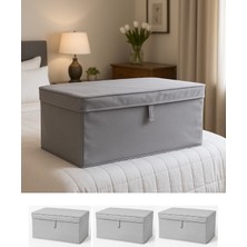 Venita Home 3 Adet Mega Boy Kapaklı Çok Amaçlı Kutu Hurç ( Çamaşır-Saklama-Düzenleme Vb. ) Düzenleyici, 60x40x30 cm
