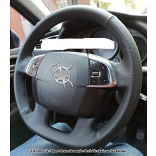 Detay Deri Direksiyon Direksiyon Kılıfı Citroen C4 2012 Spor Desen Komple Siyah Dikiş