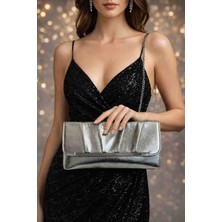 Hegef Shoes Kadın Metalik Gümüş Zarf Model Özel Gece Davet Abiye Portföy Çanta