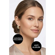 Kayoubi Kadın Antialerjik Kararmaz Suya Dayanıklı Zirkon Taşlı Bombeli Gold Çelik Ünlü Marka Küpe Modelleri